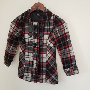 Girls Tartan Plaid Flannel Jacket Girls Size Small Red Black Gray Shacket